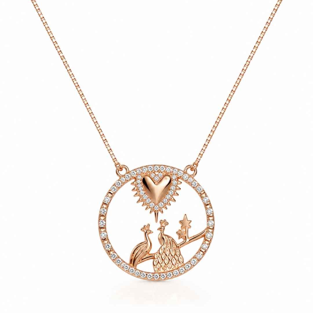 Enchanted Peacock Rose Gold Silver 925 Necklace