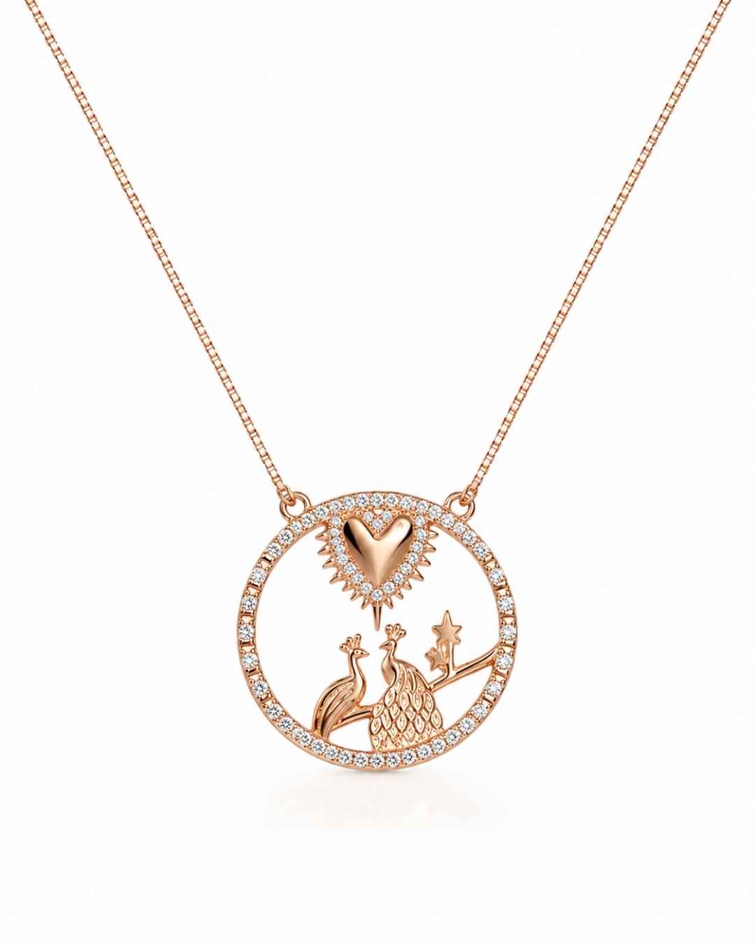 Enchanted Peacock Rose Gold Silver 925 Necklace