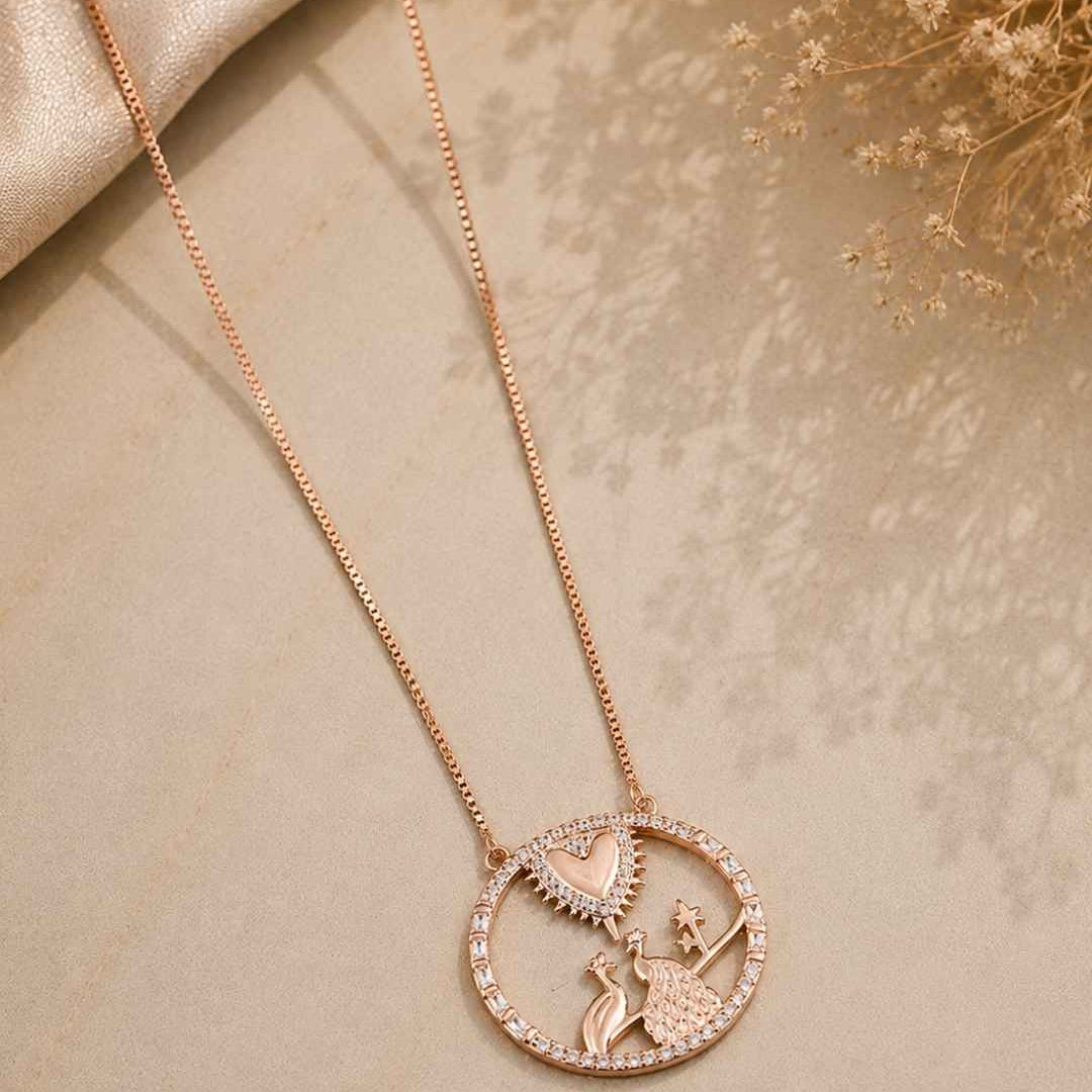 Enchanted Peacock Rose Gold Silver 925 Necklace