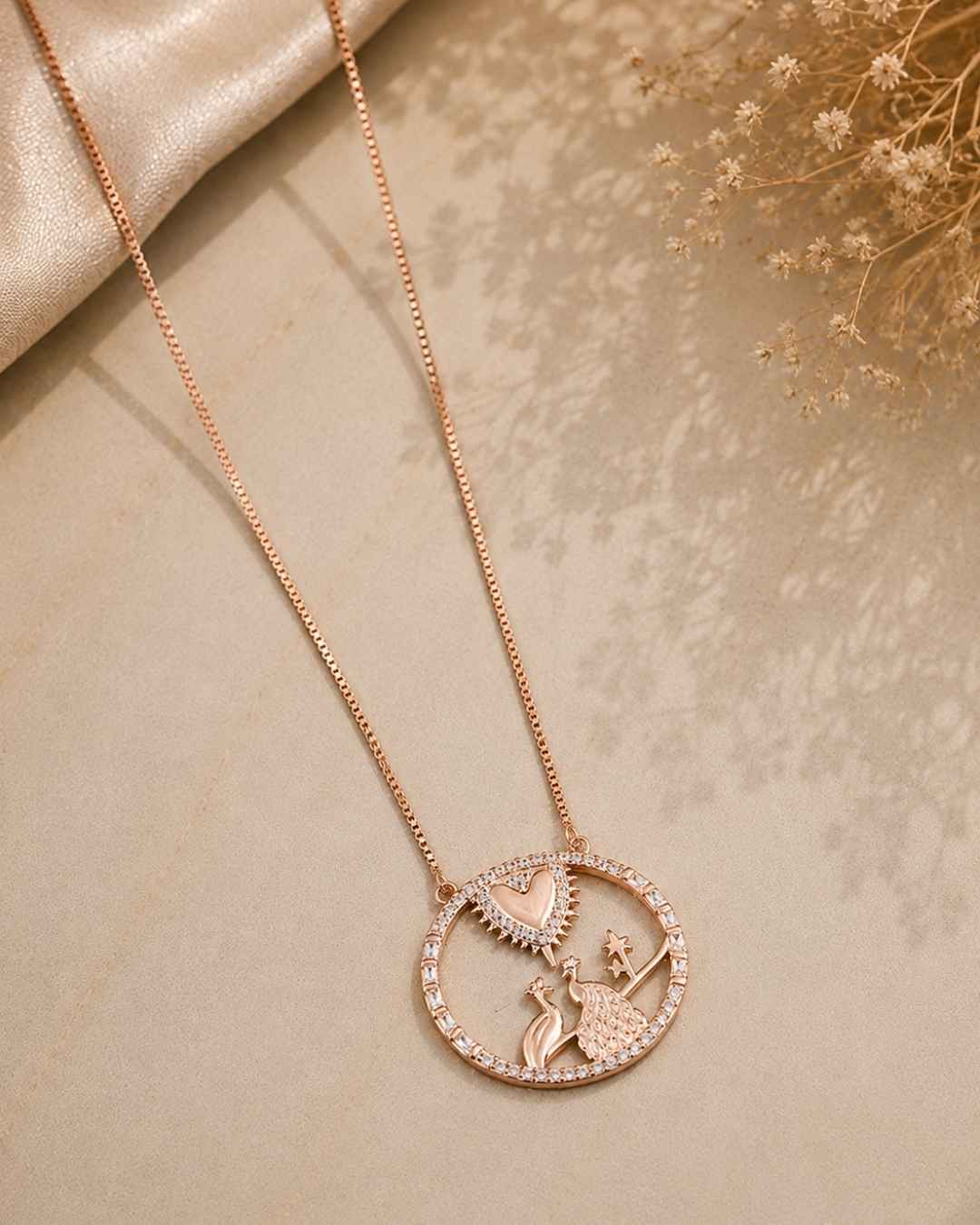 Enchanted Peacock Rose Gold Silver 925 Necklace