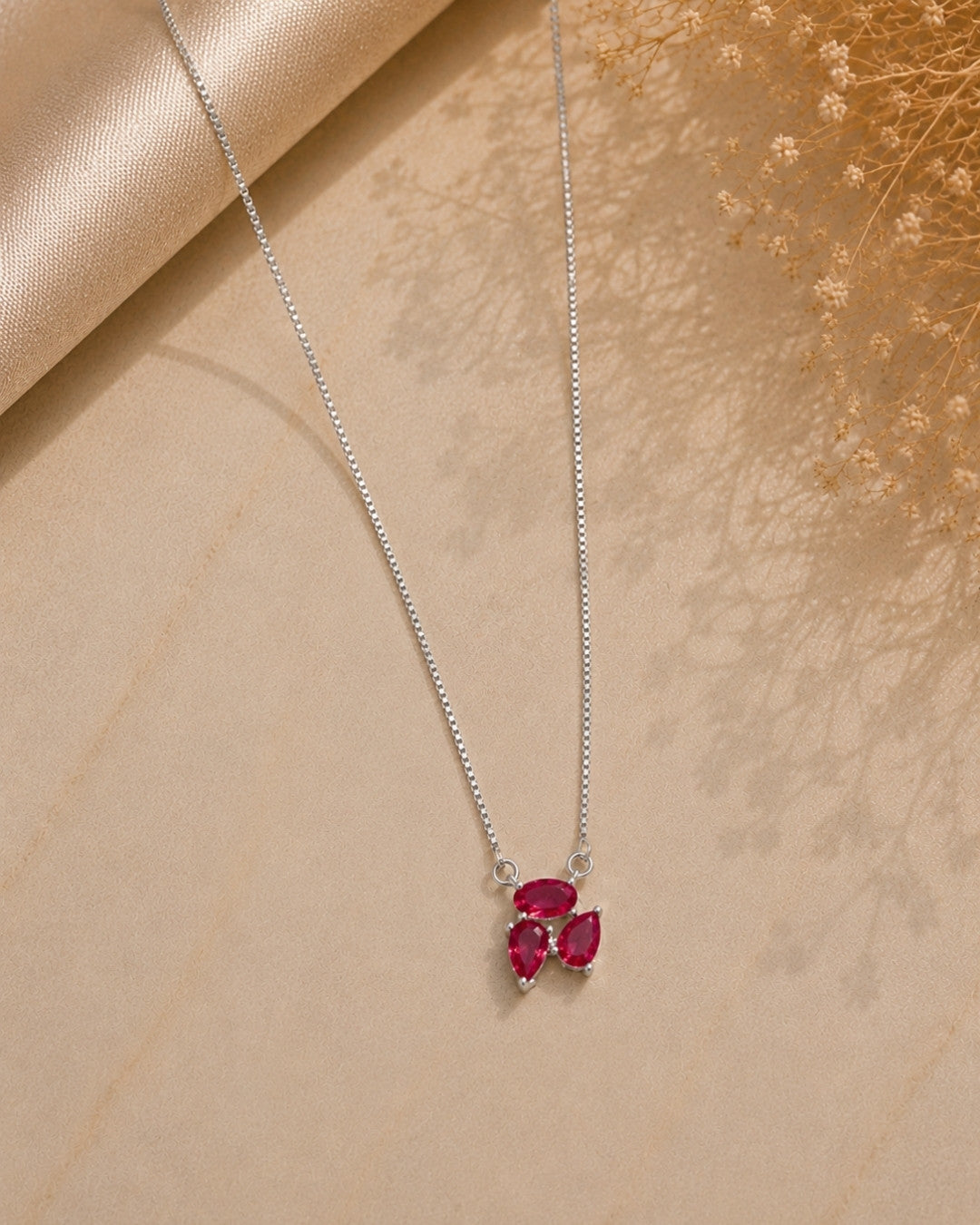 Ruby Trio Silver 925 Necklace