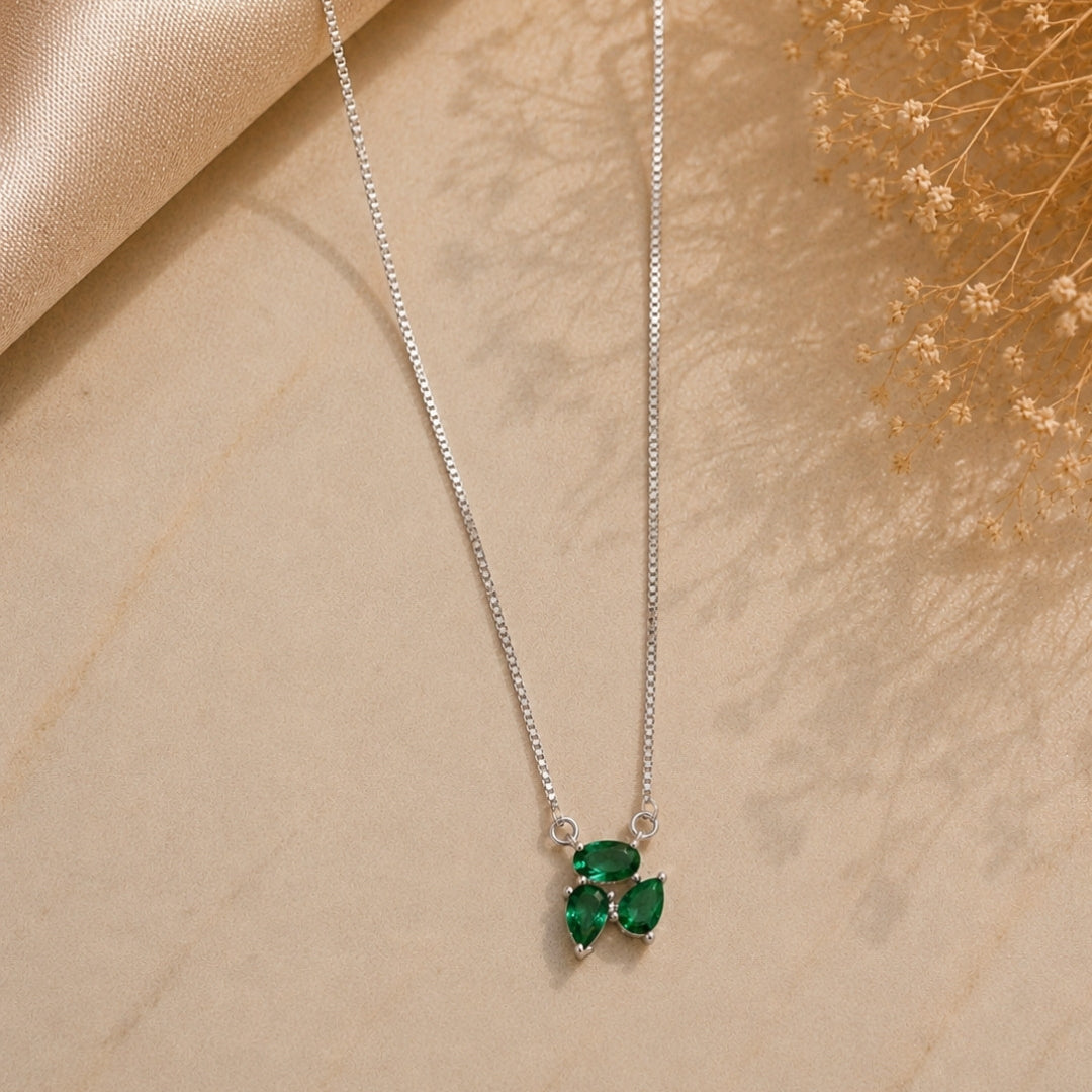 Emerald Trio Silver 925 Necklace