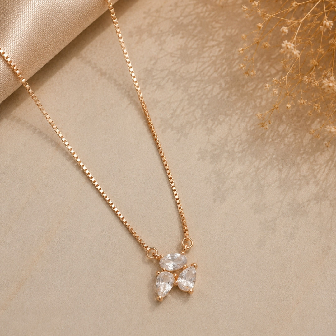 Crystal Trio Rose Gold Silver 925 Necklace