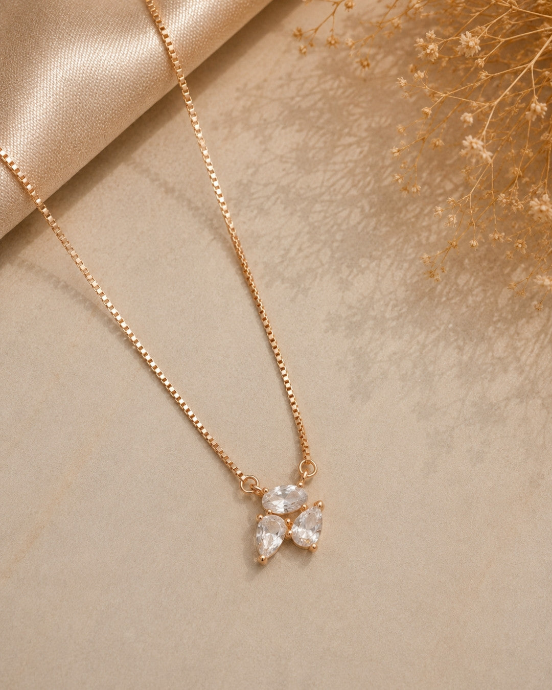Crystal Trio Rose Gold Silver 925 Necklace