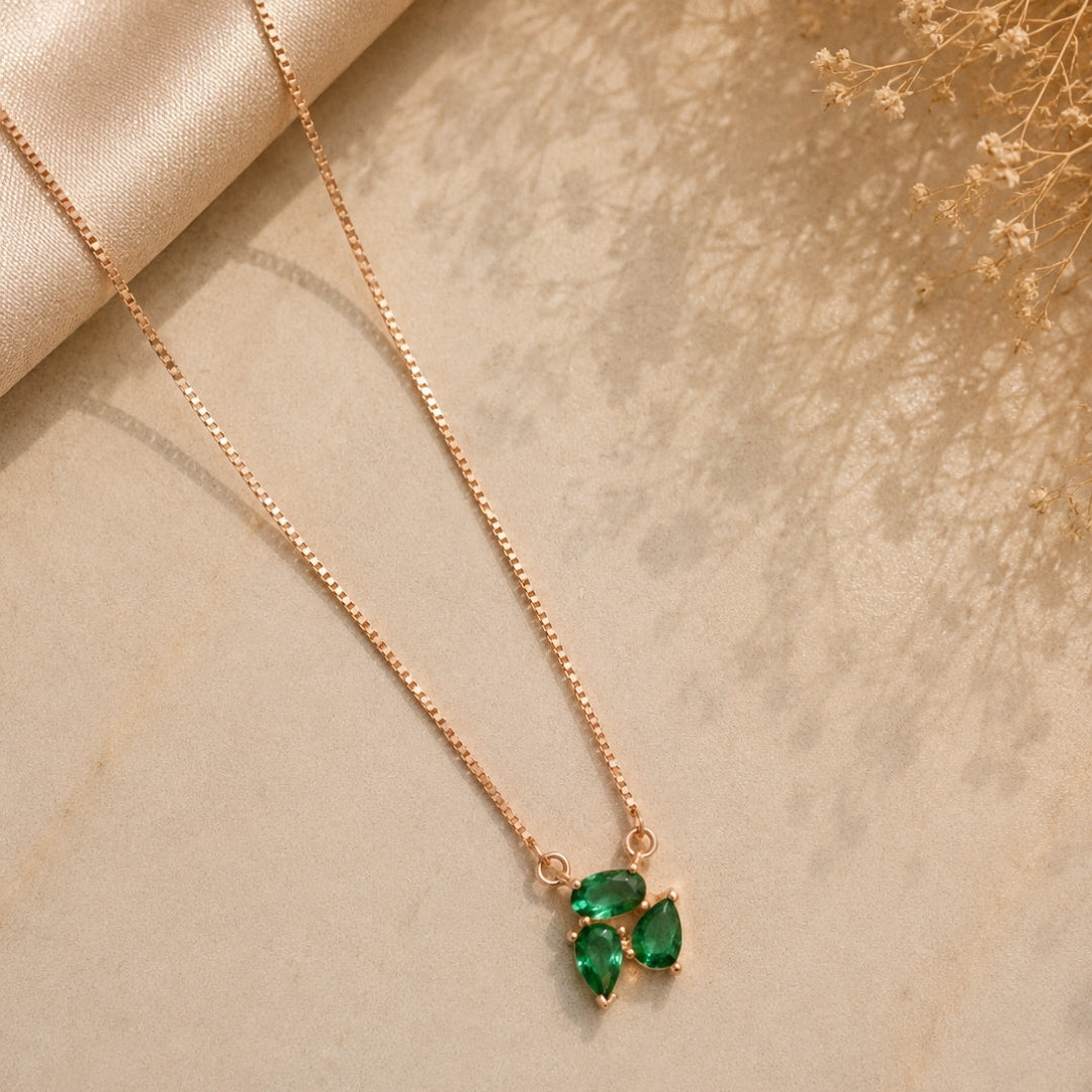 Emerald Trio Rose Gold Silver 925 Necklace
