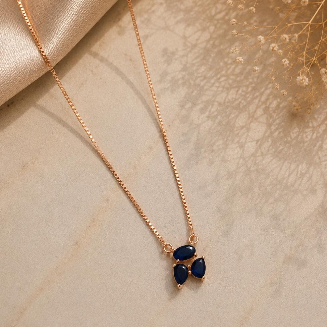 Sapphire Trio Rose Gold Silver 925 Necklace