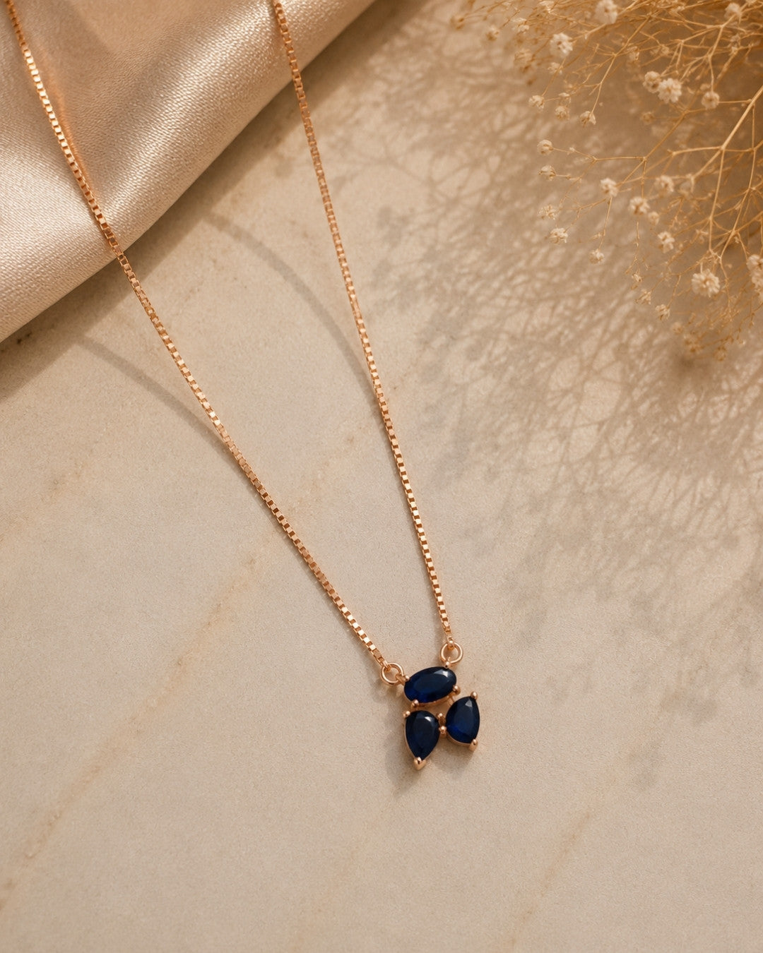 Sapphire Trio Rose Gold Silver 925 Necklace