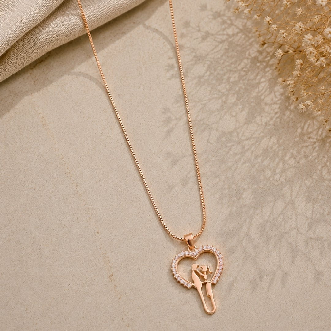 Romantic Couple Heart Rose Gold Silver 925 Necklace