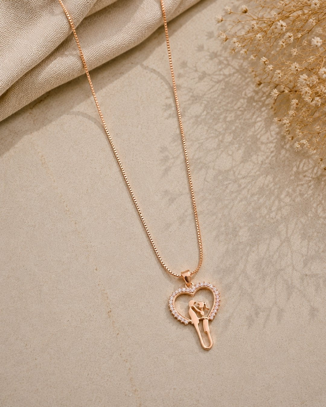 Romantic Couple Heart Rose Gold Silver 925 Necklace