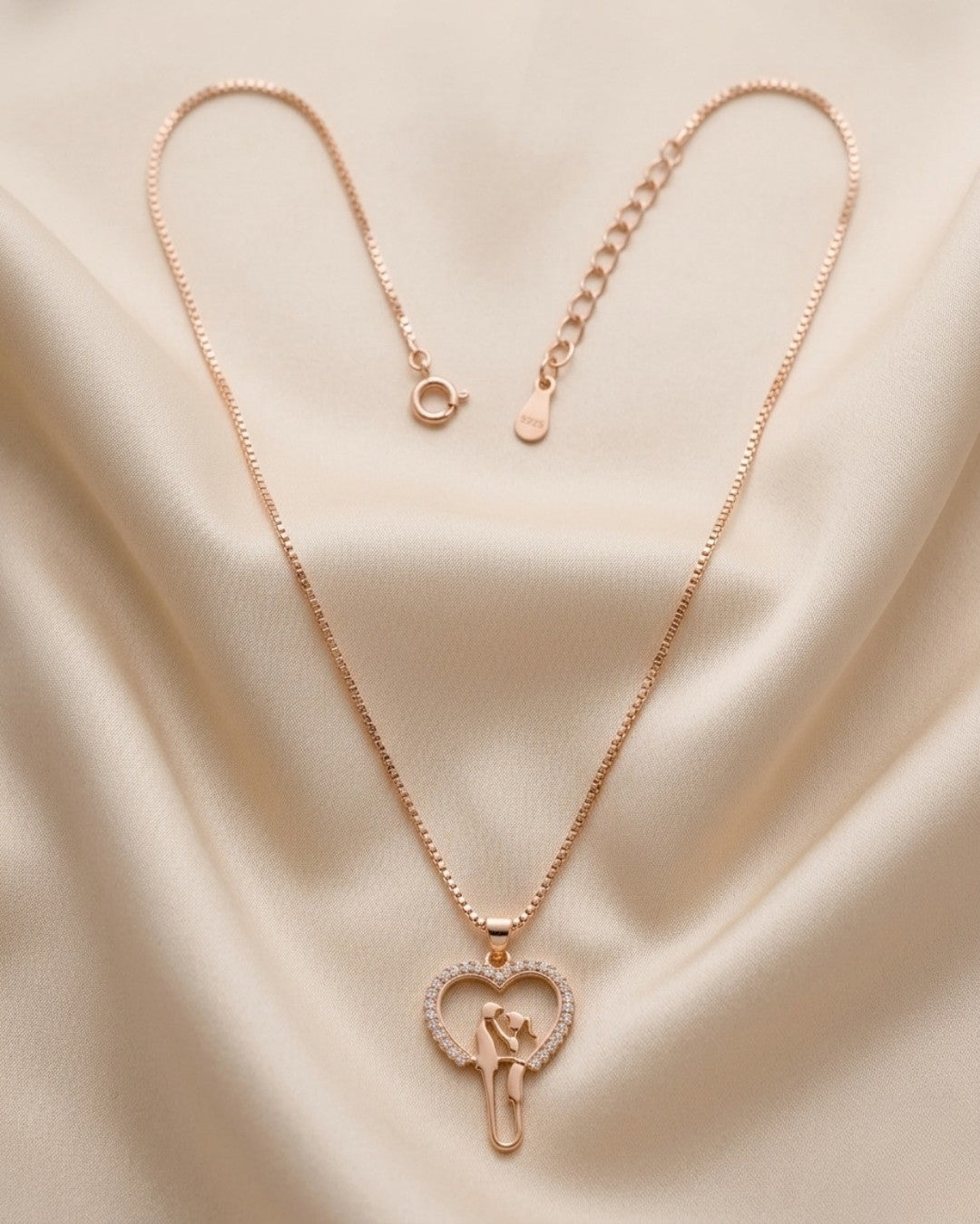 Romantic Couple Heart Rose Gold Silver 925 Necklace