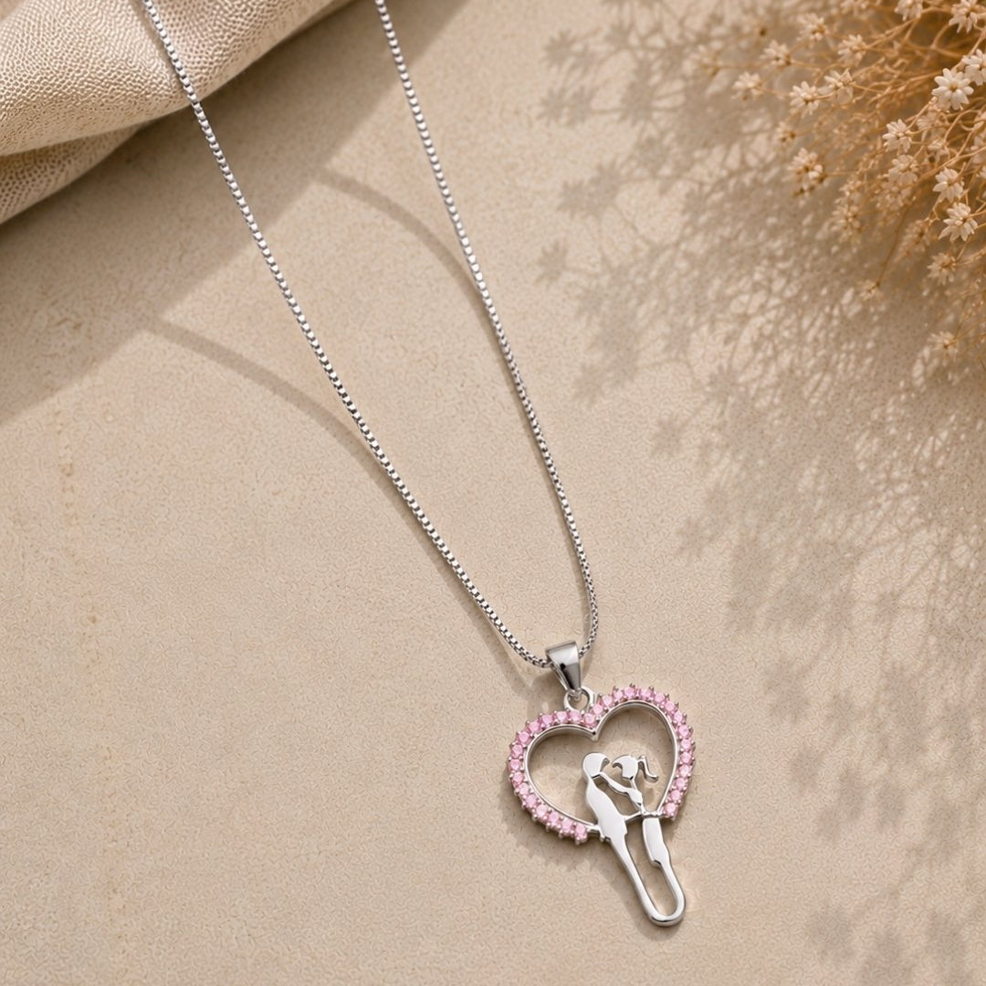 Romantic Couple Pink Heart Silver 925 Necklace