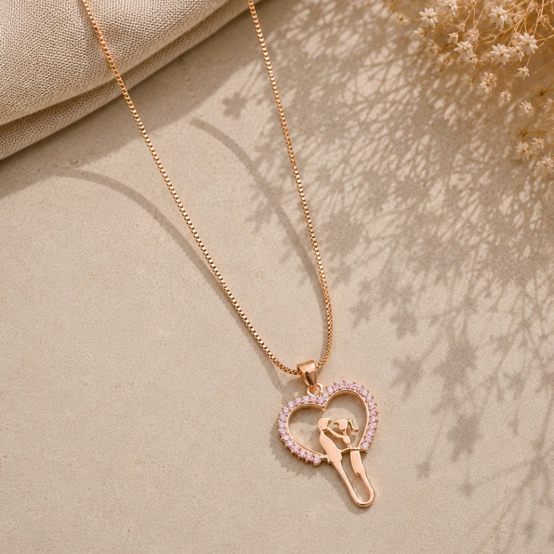 Romantic Couple Pink Heart Rose Gold Silver 925 Necklace