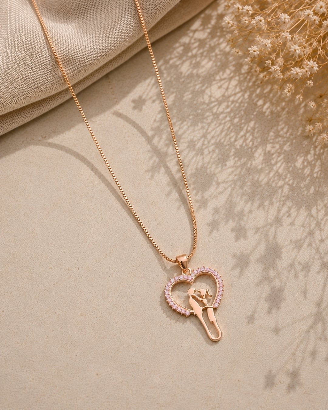 Romantic Couple Pink Heart Rose Gold Silver 925 Necklace