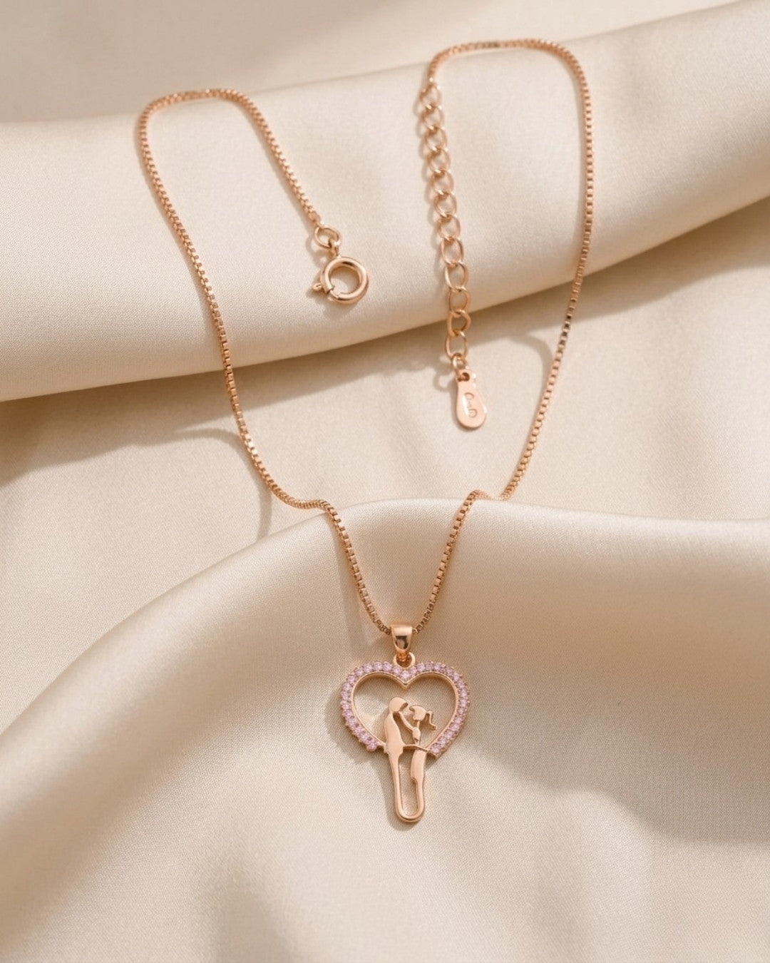 Romantic Couple Pink Heart Rose Gold Silver 925 Necklace