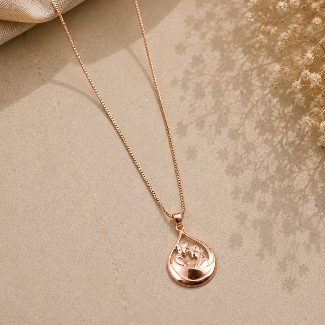Romantic Couple Teardrop Rose Gold Silver 925 Necklace