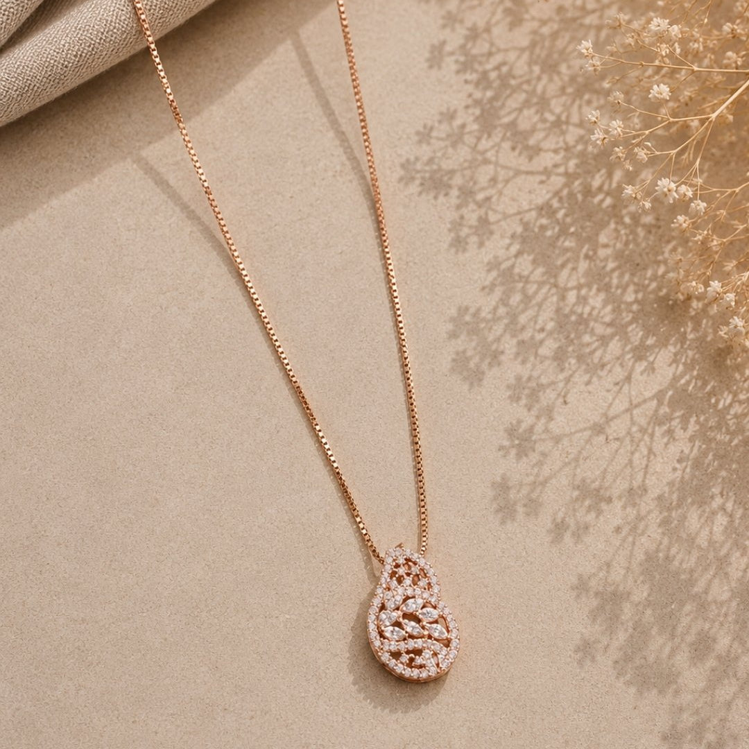 Filigree Teardrop Rose Gold Silver 925 Necklace