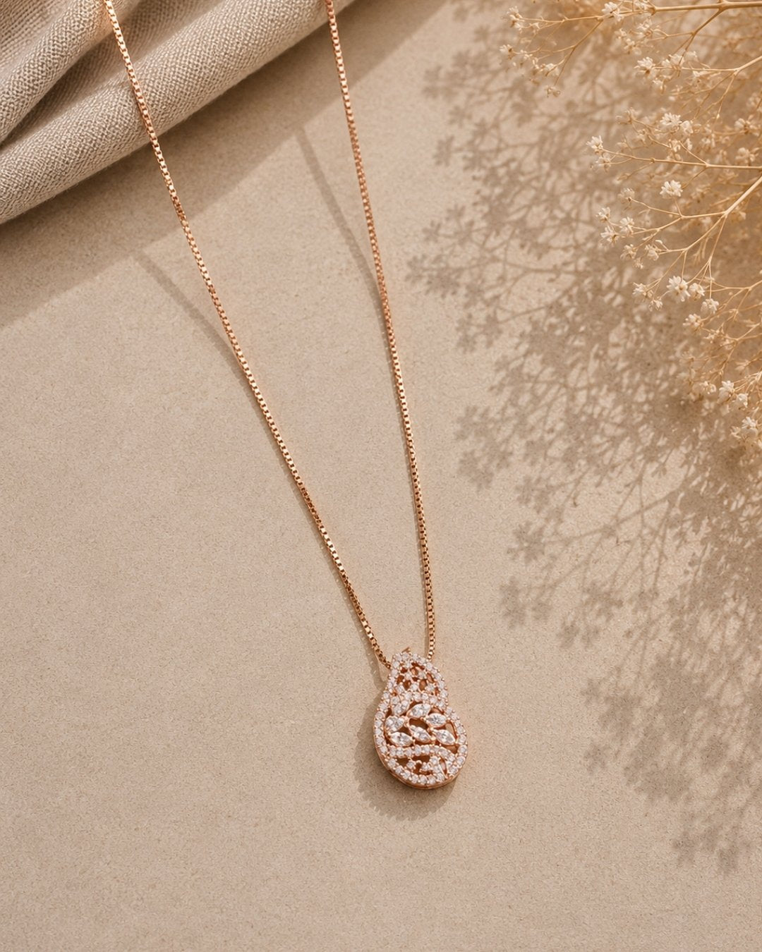 Filigree Teardrop Rose Gold Silver 925 Necklace