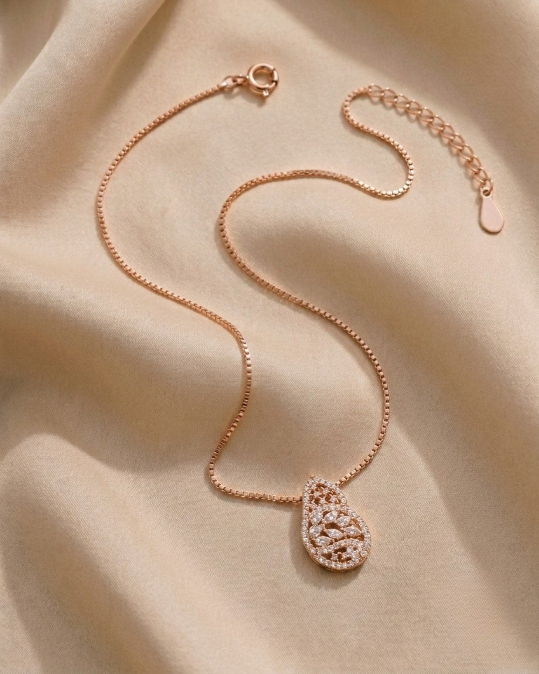 Filigree Teardrop Rose Gold Silver 925 Necklace