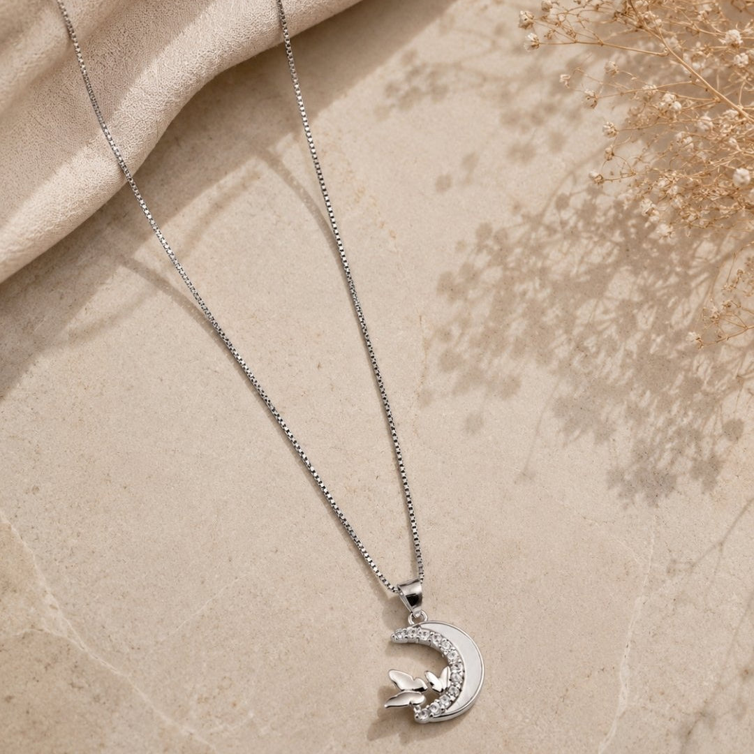 Celestial Butterfly Crescent Silver 925 Necklace