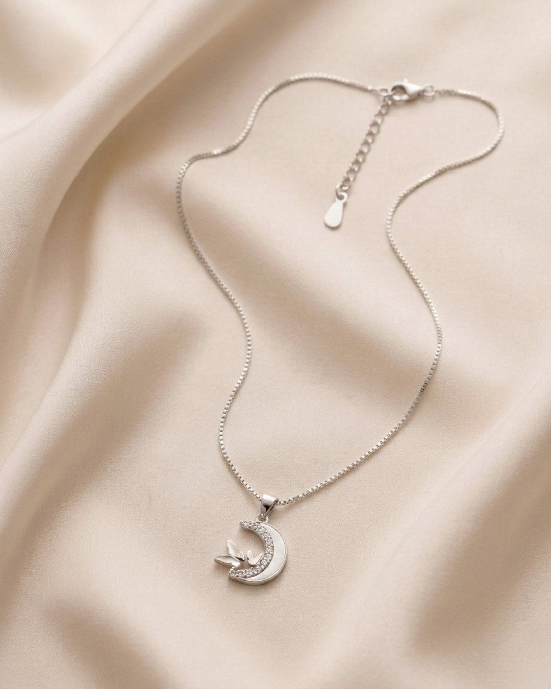 Celestial Butterfly Crescent Silver 925 Necklace