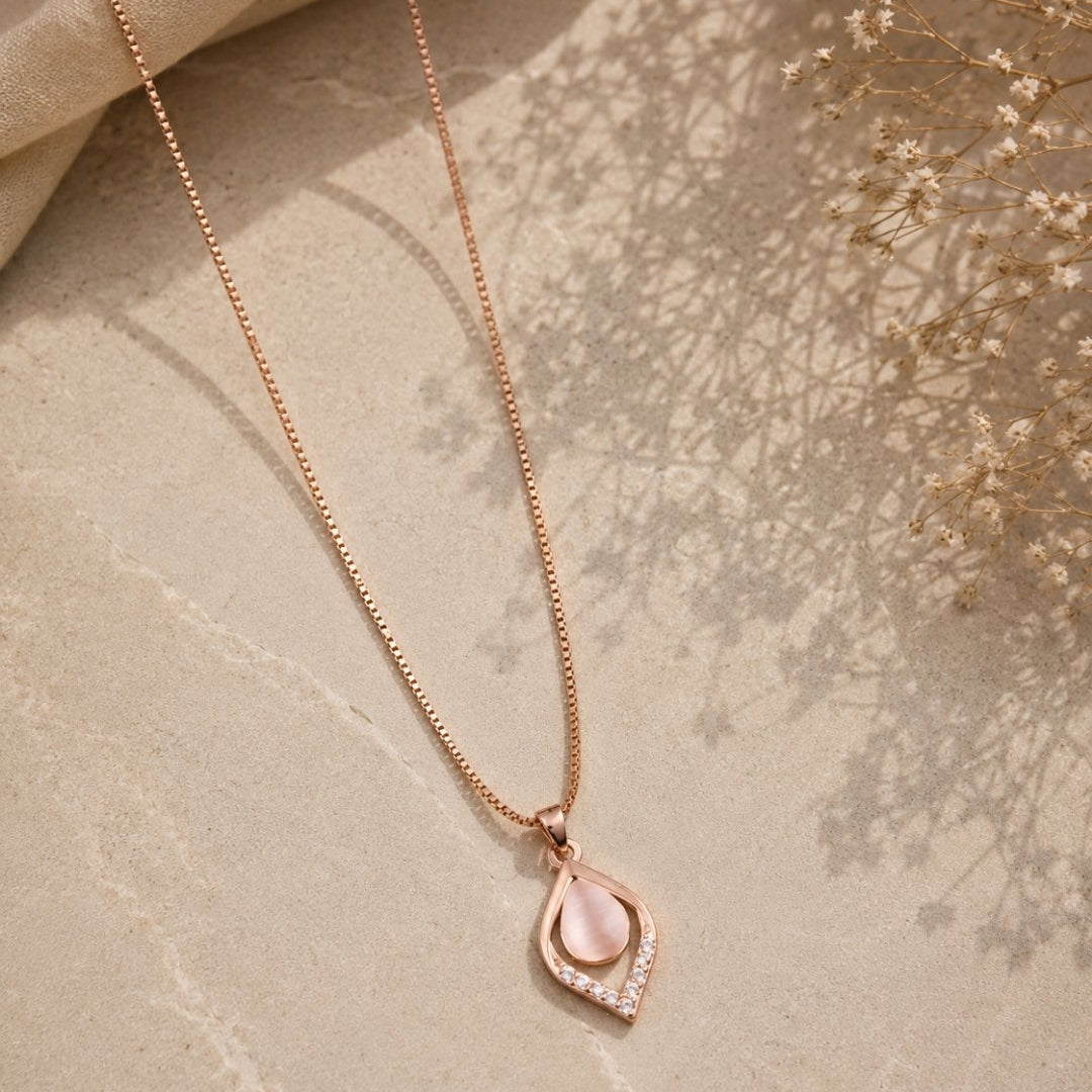 Milky Pink Teardrop Geometric Rose Gold Silver 925 Necklace