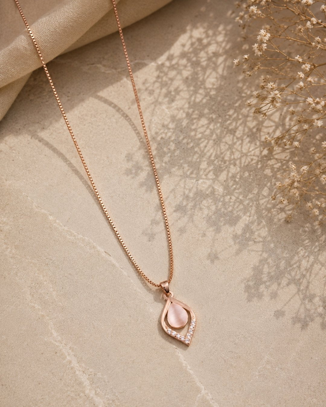 Milky Pink Teardrop Geometric Rose Gold Silver 925 Necklace