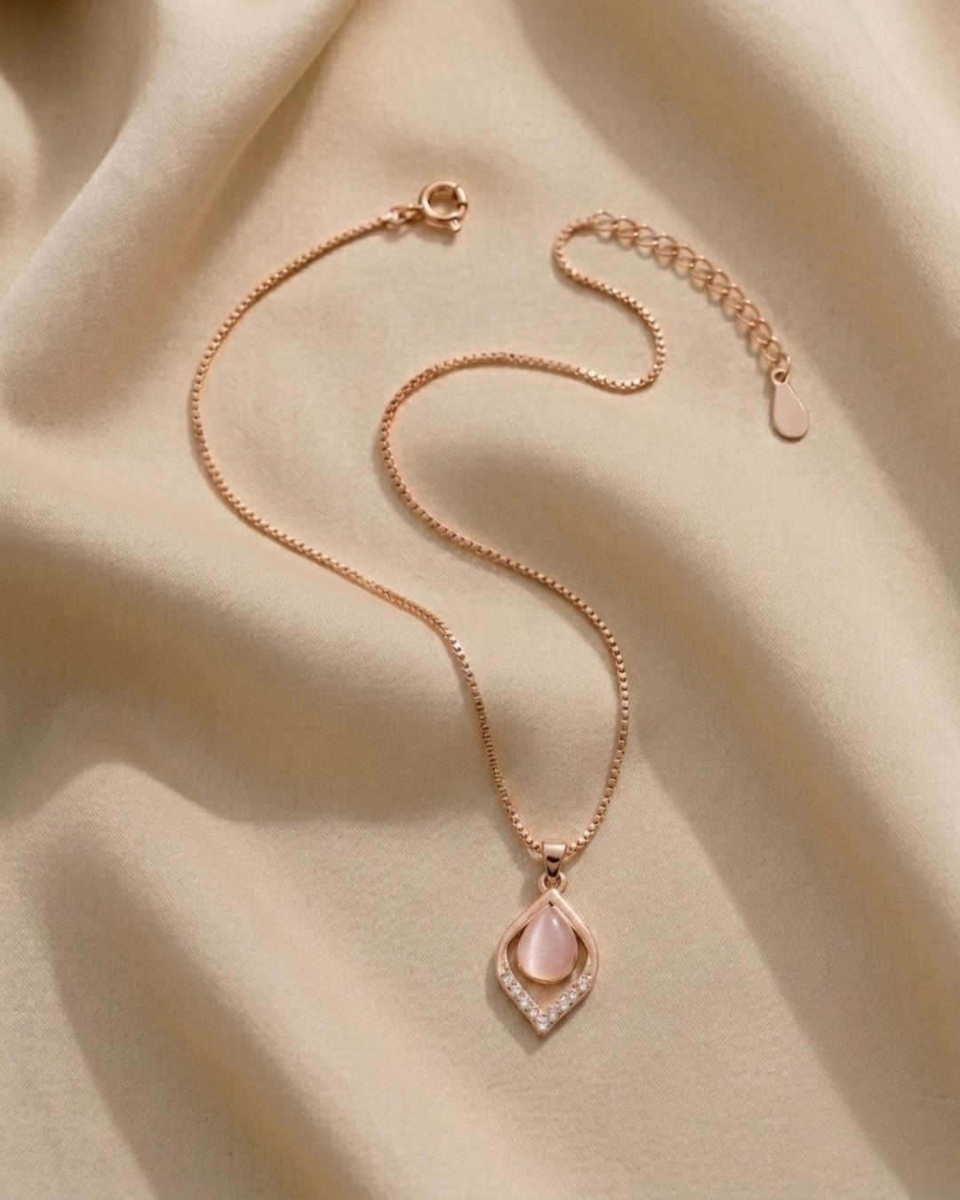 Milky Pink Teardrop Geometric Rose Gold Silver 925 Necklace