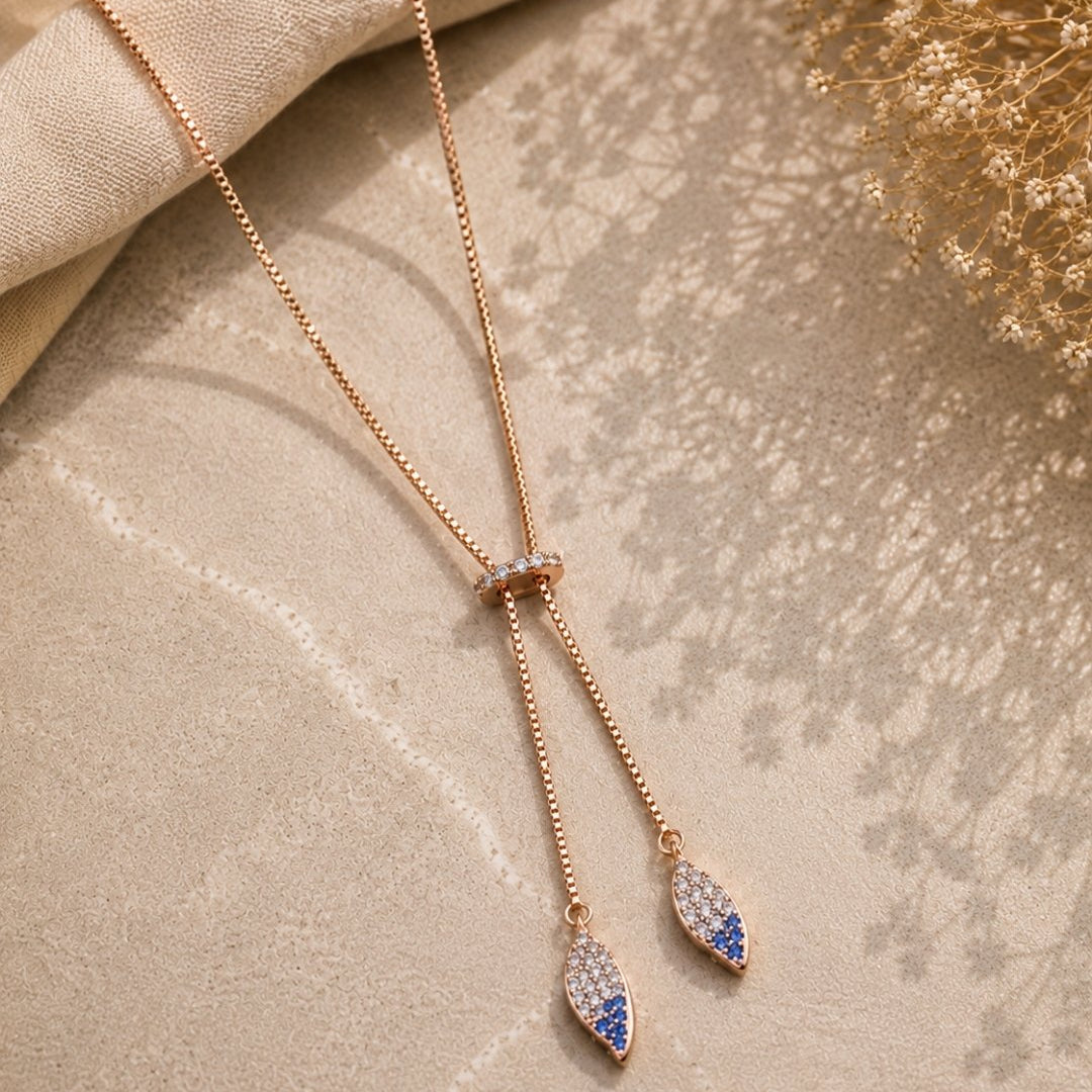 Sapphire Accent Drop Rose Gold Silver 925 Lariat Necklace