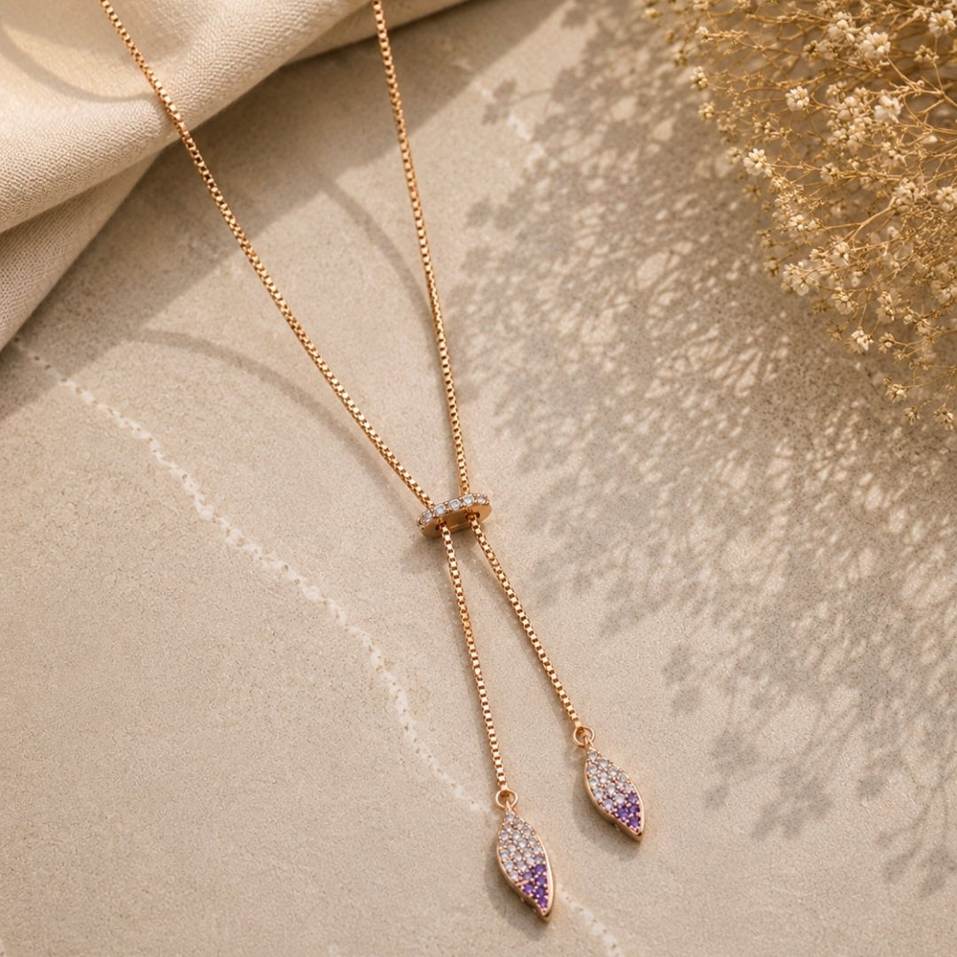 Amethyst Accent Drop Rose Gold Silver 925 Lariat Necklace
