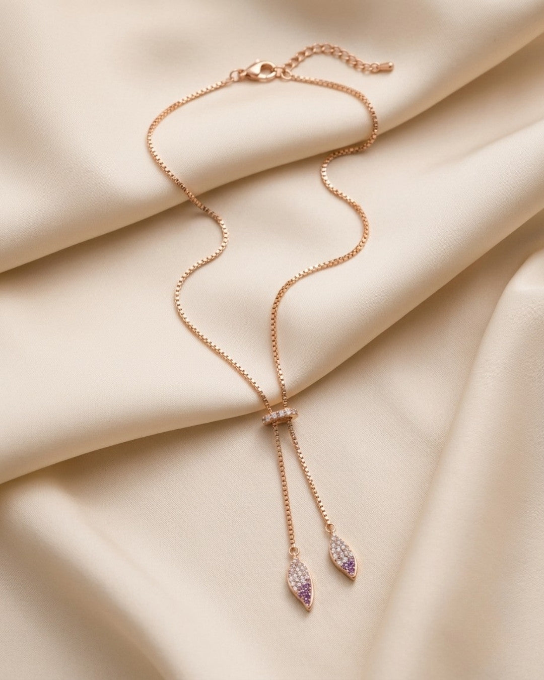 Amethyst Accent Drop Rose Gold Silver 925 Lariat Necklace