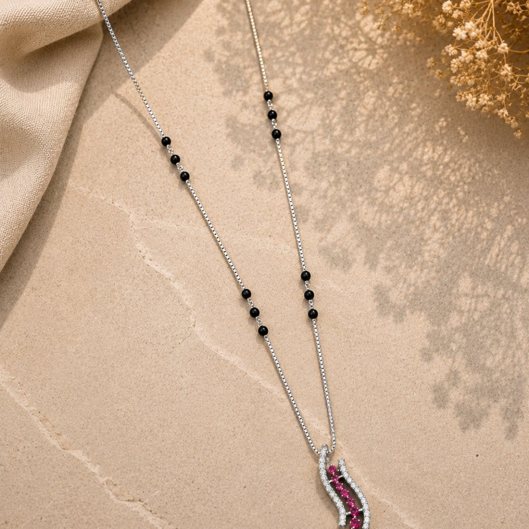 Modern Pink Wave Mangalsutra Silver 925 Necklace