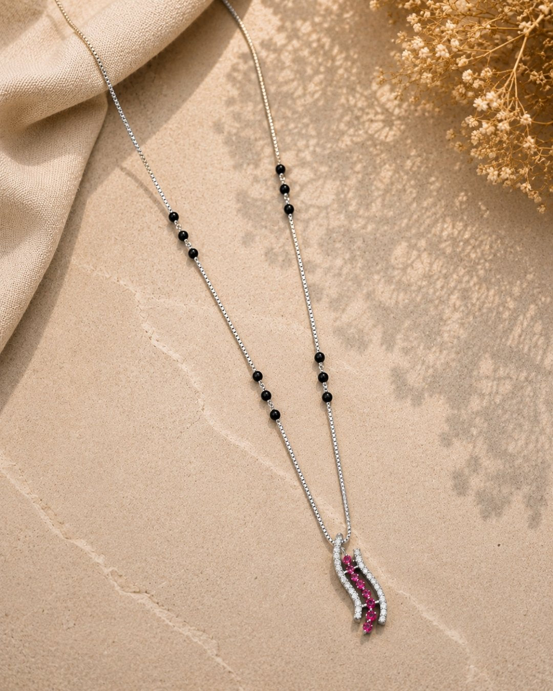 Modern Pink Wave Mangalsutra Silver 925 Necklace