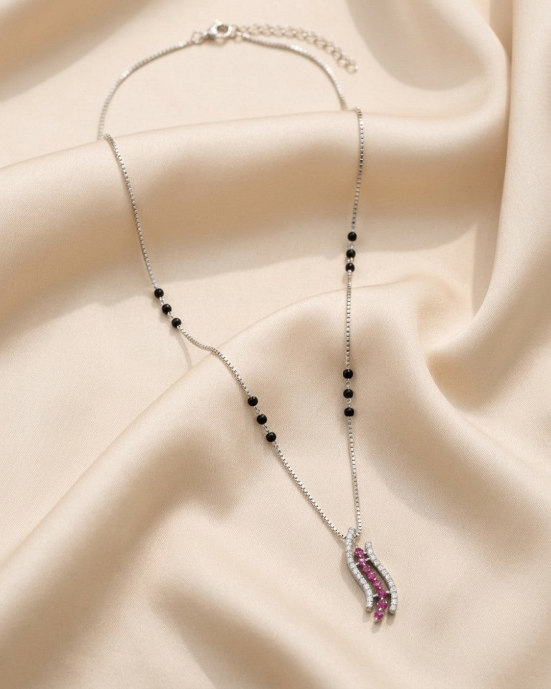 Modern Pink Wave Mangalsutra Silver 925 Necklace