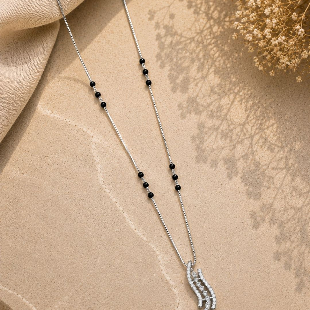 Modern Crystal Wave Mangalsutra Silver 925 Necklace