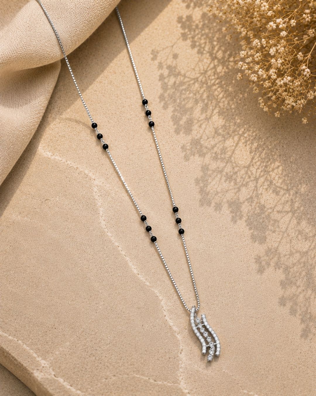 Modern Crystal Wave Mangalsutra Silver 925 Necklace