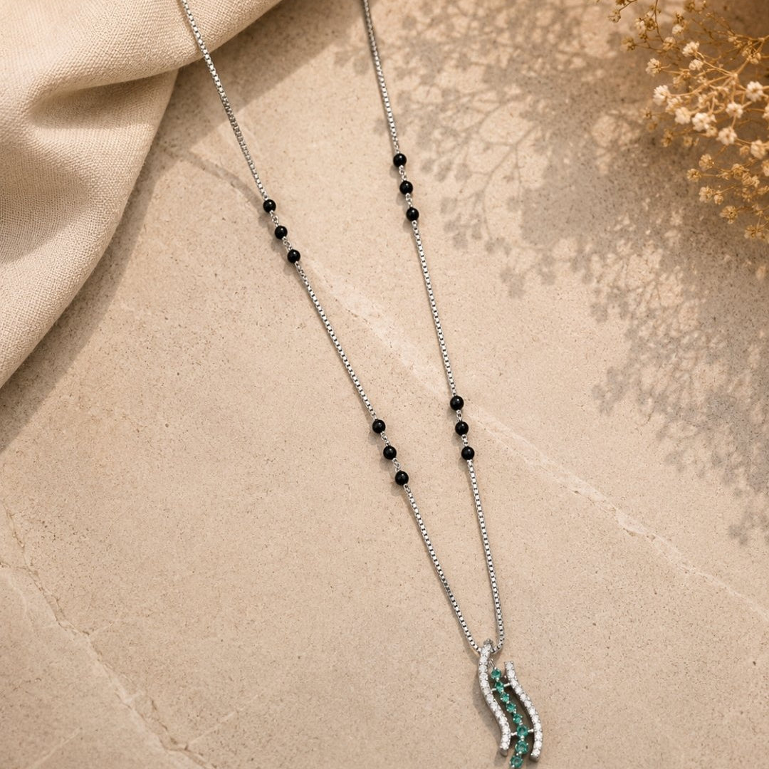 Modern Emerald Wave Mangalsutra Silver 925 Necklace