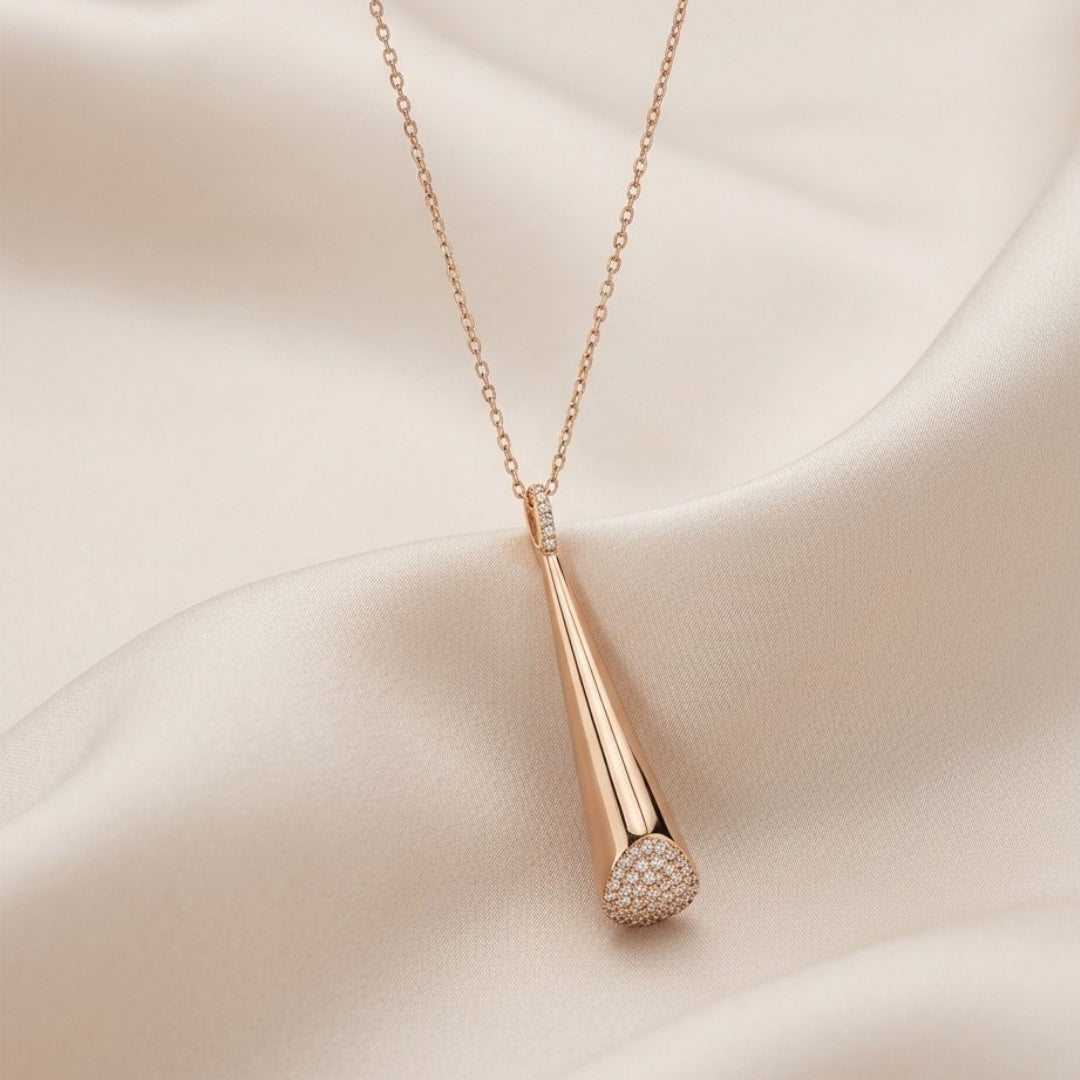 Modern Conical Drop Rose Gold Silver 925 Necklace