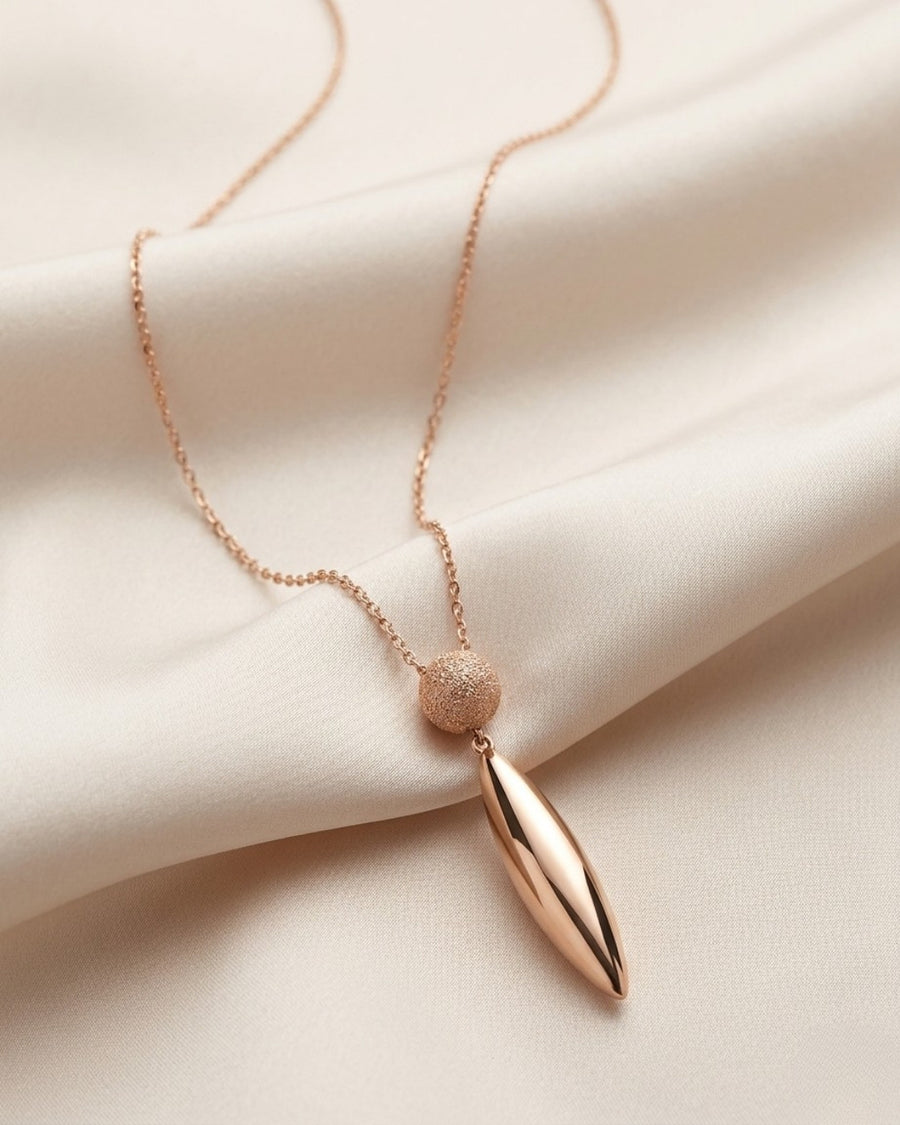 Textured Sphere & Polished Drop Rose Gold Silver 925 Necklace
