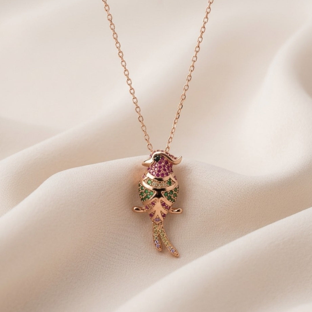 Tropical Bird Rose Gold Silver 925 Necklace