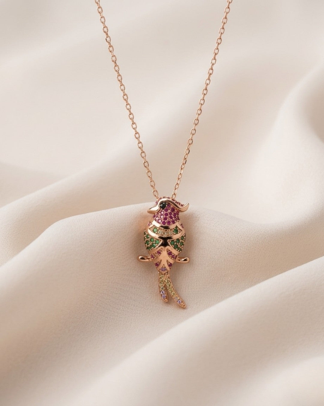 Tropical Bird Rose Gold Silver 925 Necklace