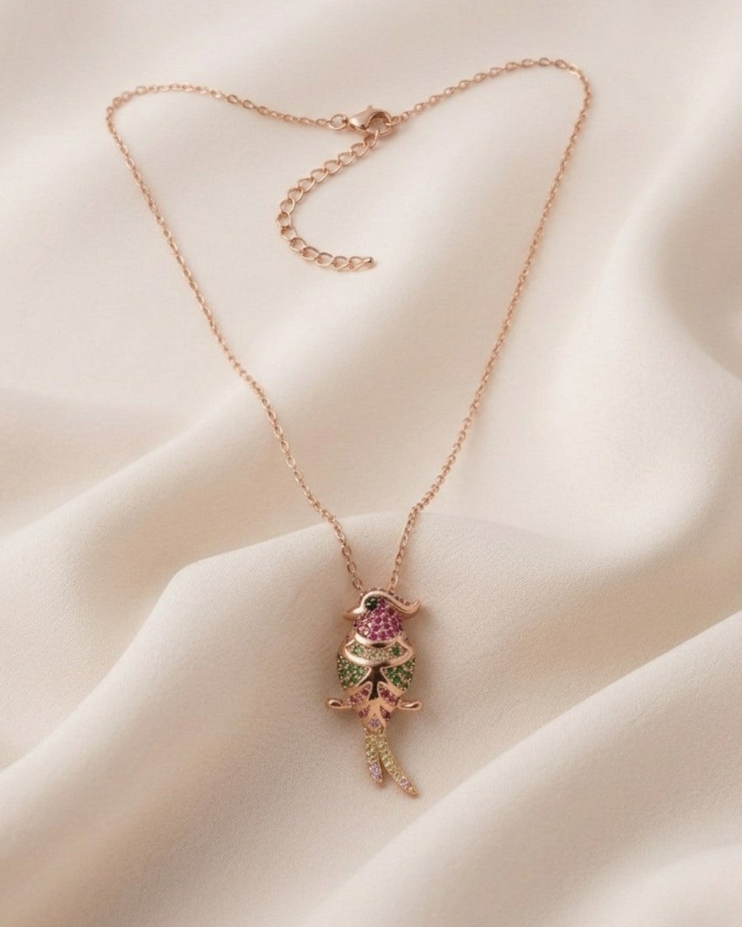 Tropical Bird Rose Gold Silver 925 Necklace