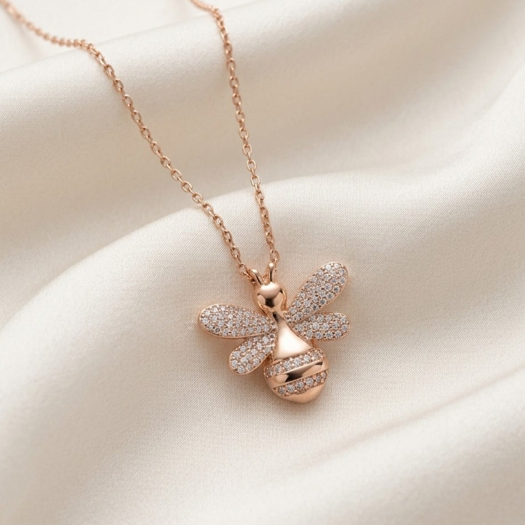 Crystal Bumble Bee Rose Gold Silver 925 Necklace