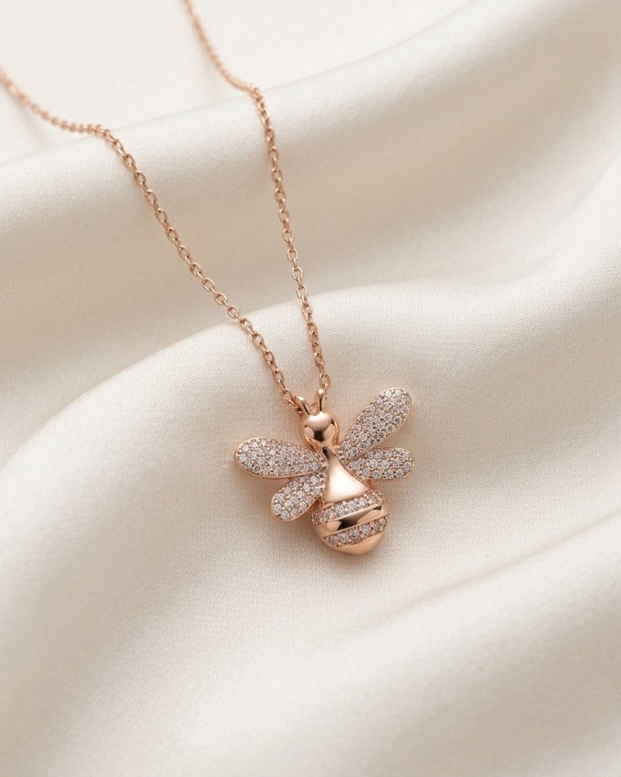 Crystal Bumble Bee Rose Gold Silver 925 Necklace