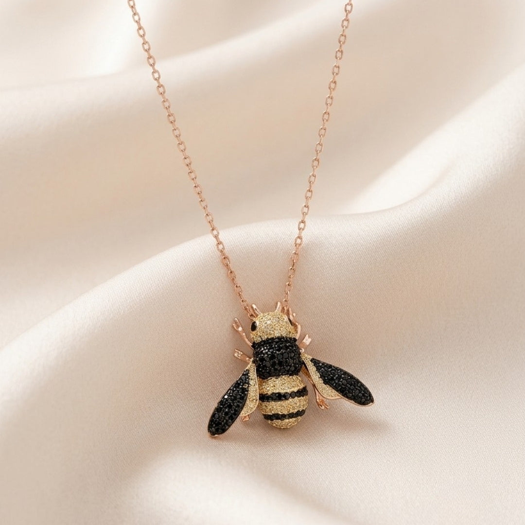 Black & Gold Bumble Bee Rose Gold Silver 925 Necklace