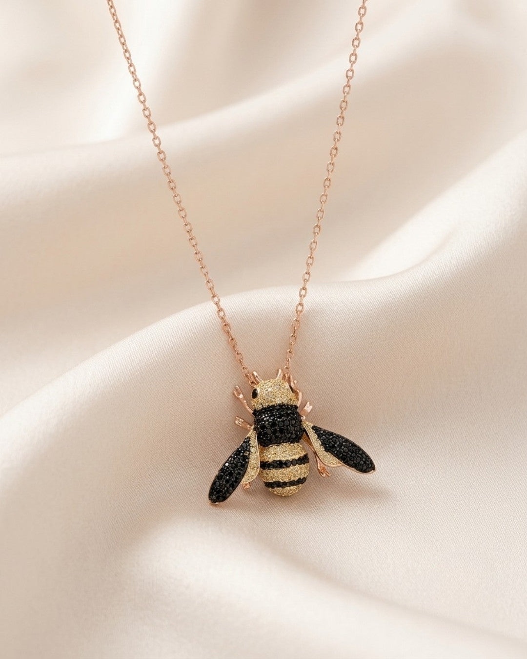 Black & Gold Bumble Bee Rose Gold Silver 925 Necklace