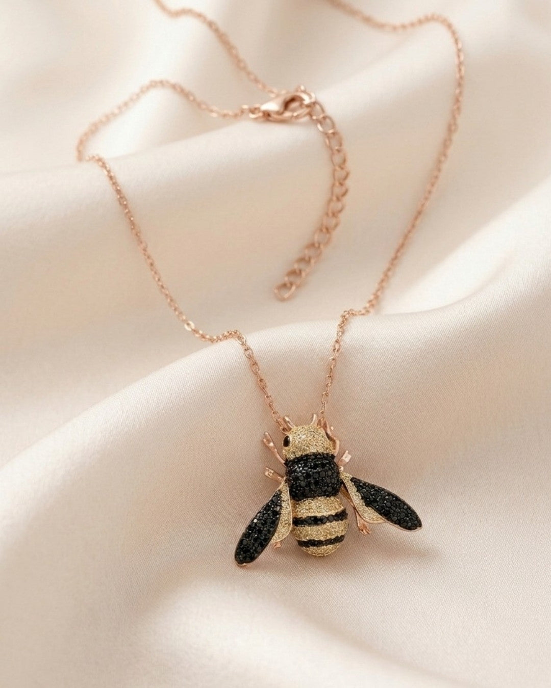 Black & Gold Bumble Bee Rose Gold Silver 925 Necklace