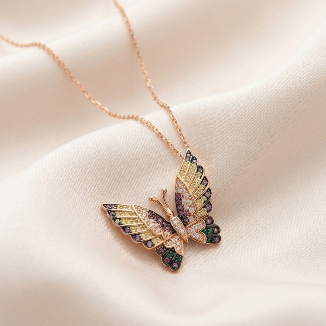 Vibrant Butterfly Rose Gold Silver 925 Necklace