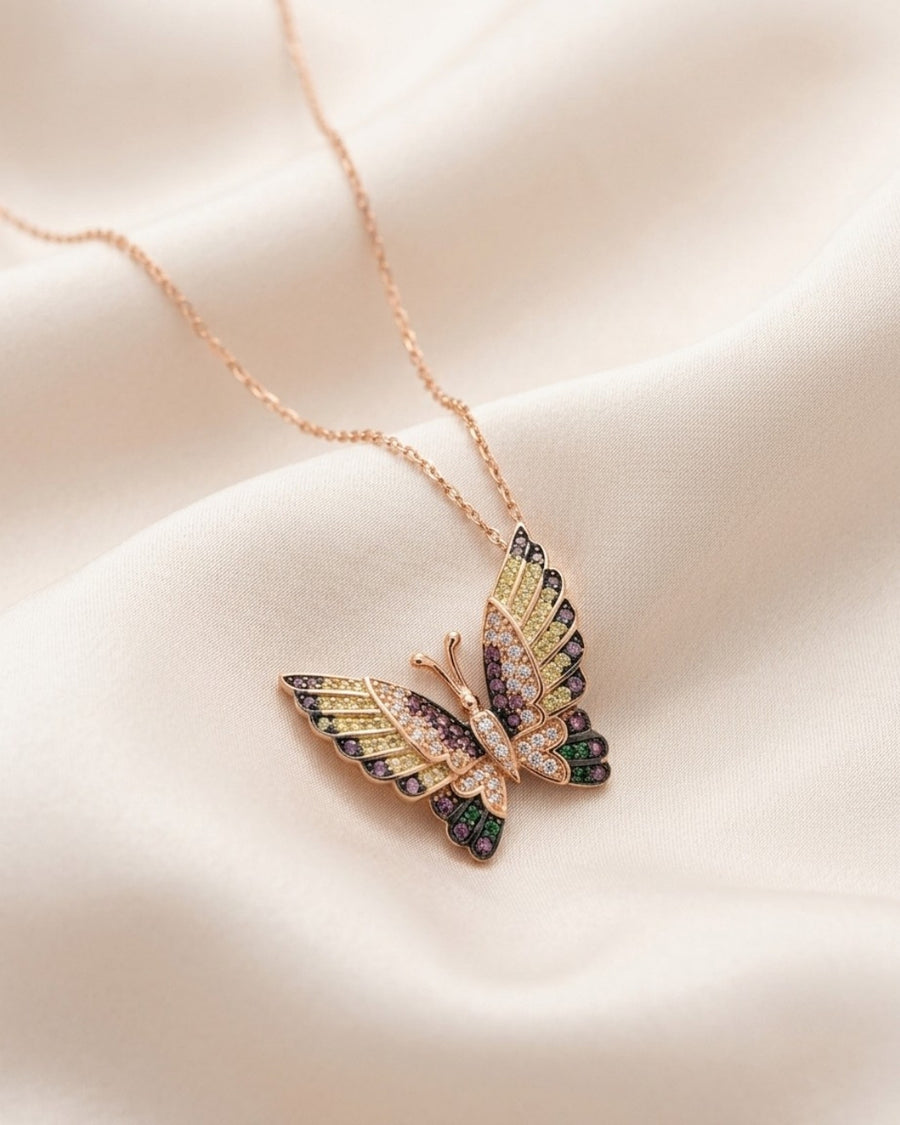 Vibrant Butterfly Rose Gold Silver 925 Necklace