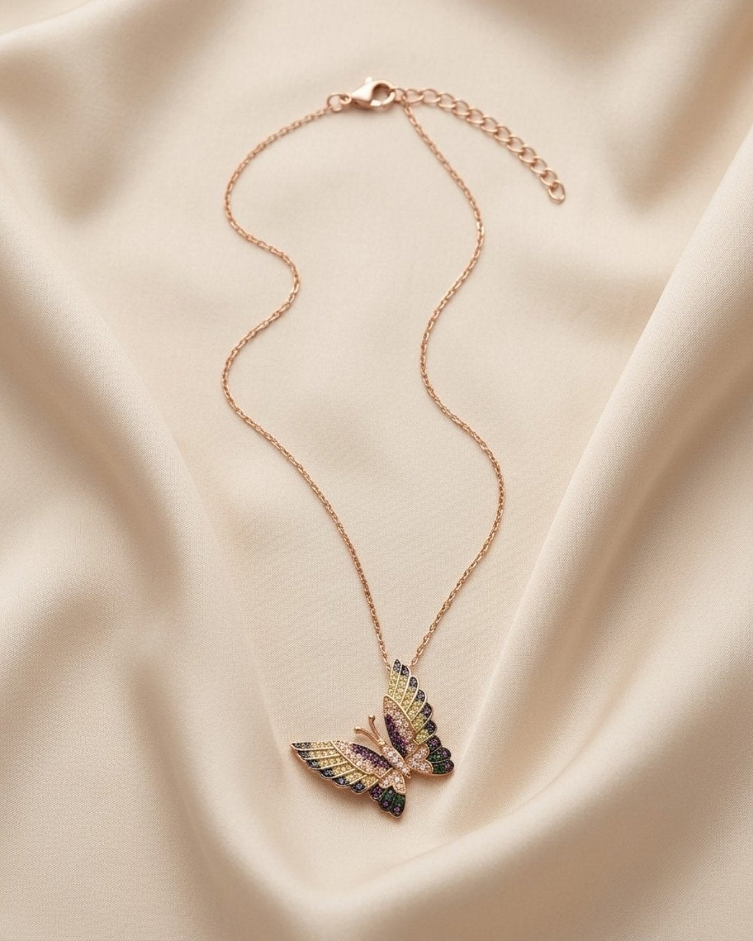 Vibrant Butterfly Rose Gold Silver 925 Necklace