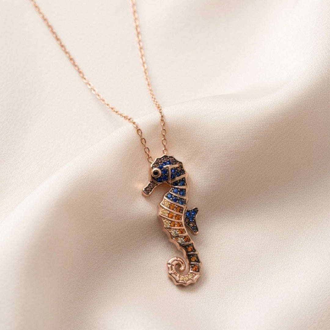 Seahorse Rose Gold Silver 925 Necklace